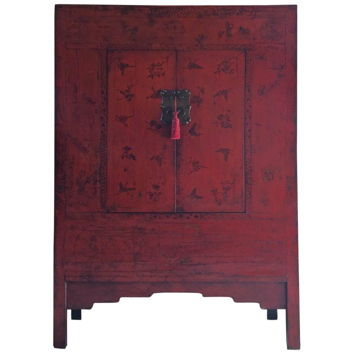 Antique Chinoiserie Wardrobe Armoire Lacquered Oriental Chinese Shanxi