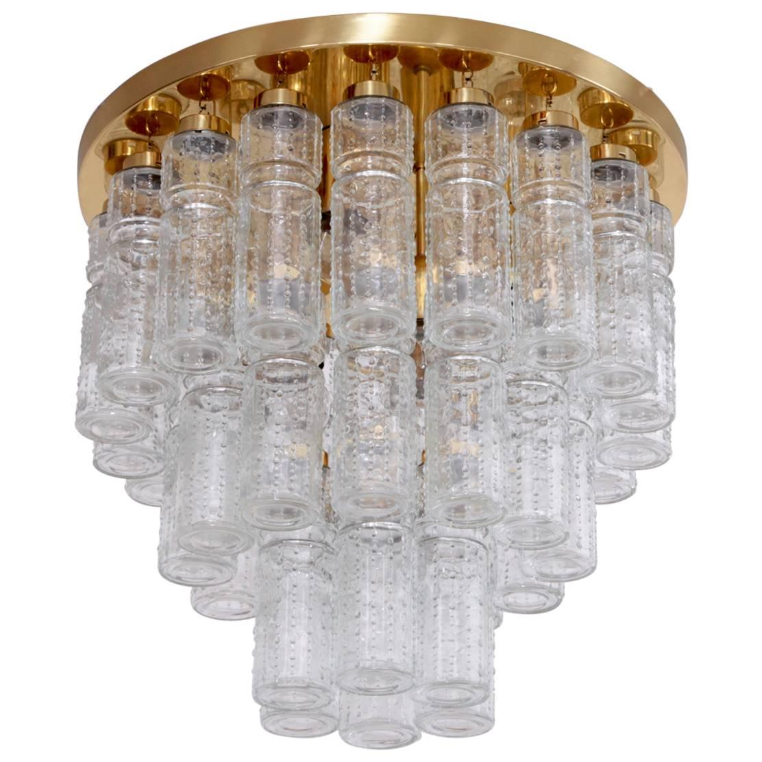 1 of 17 Huge Glass and Brass Flush Mounts or Chandeliers by Glashütte Limburg  For Sale