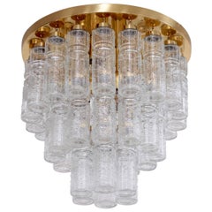 1 of 17 Huge Glass and Brass Flush Mounts or Chandeliers by Glashütte Limburg