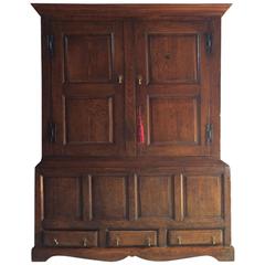 Antique Wardrobe Livery Cupboard Solid Oak, 18th Century George III
