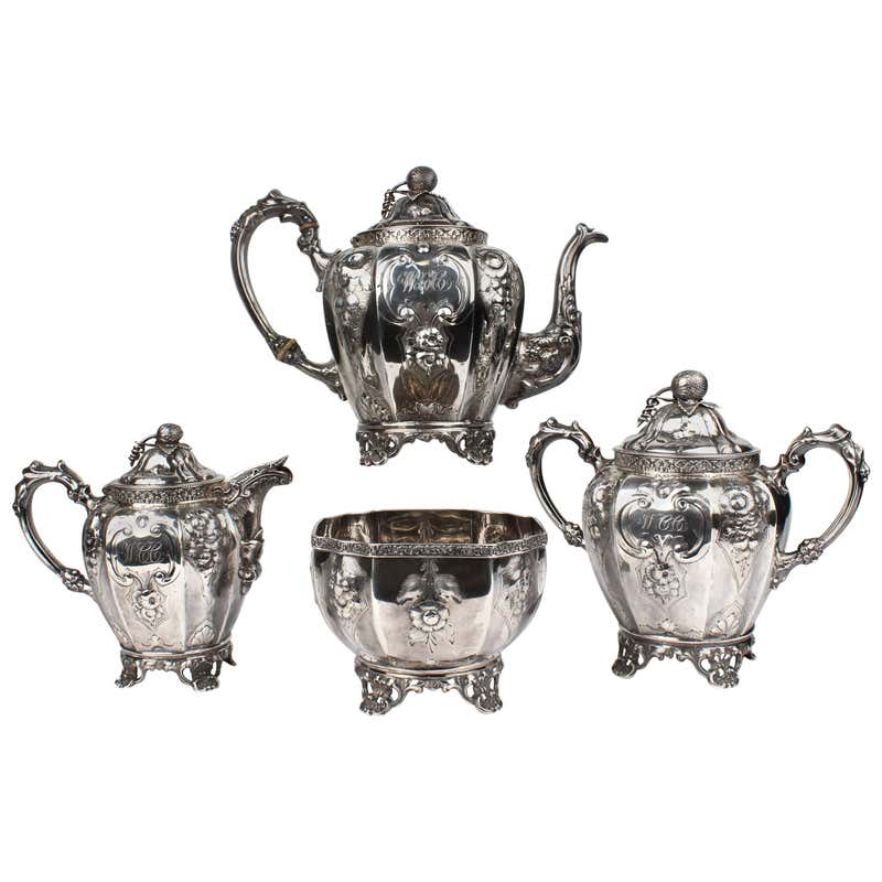 Silver Repousse Rococo 19th Century German Rococo Revival Repoussé 800 Silver Centerpiece or ...