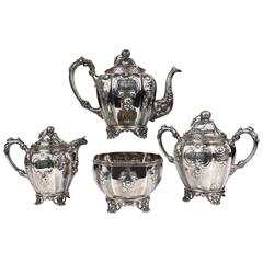 19th Century Four-Piece Wood and Hughes Repousse New York Coin Silver Tea Set 7