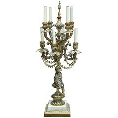 Louis XVI Style Brass Figural Candelabra Table Lamp with Putti