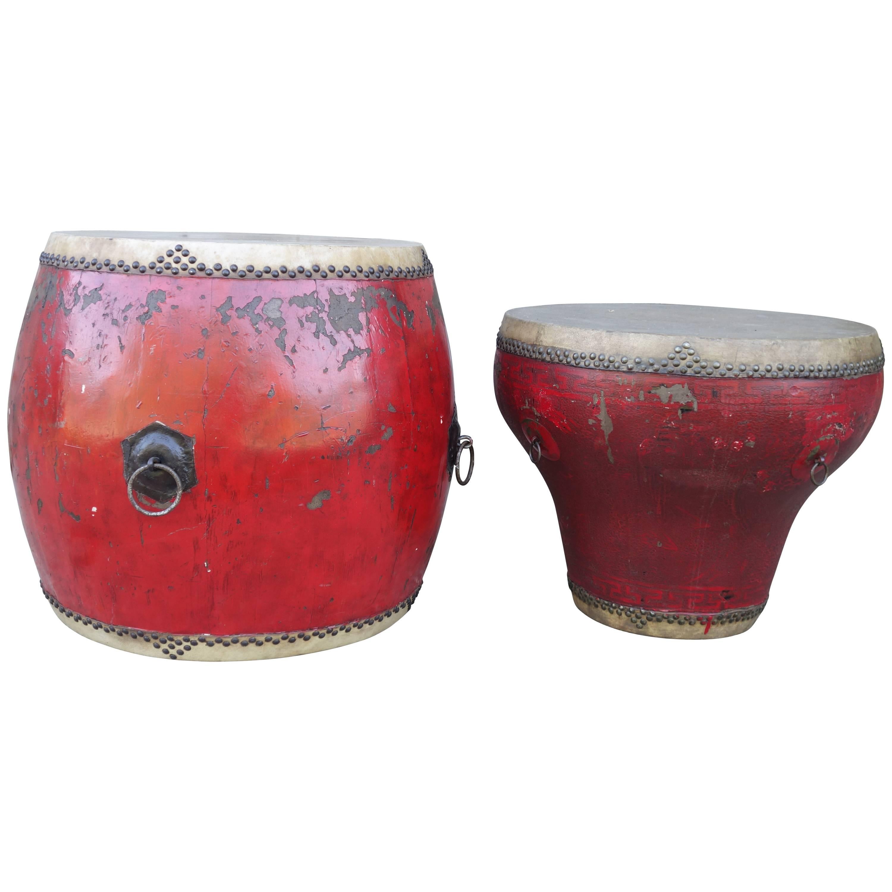 Red Chinese Drums, circa 1910 For Sale