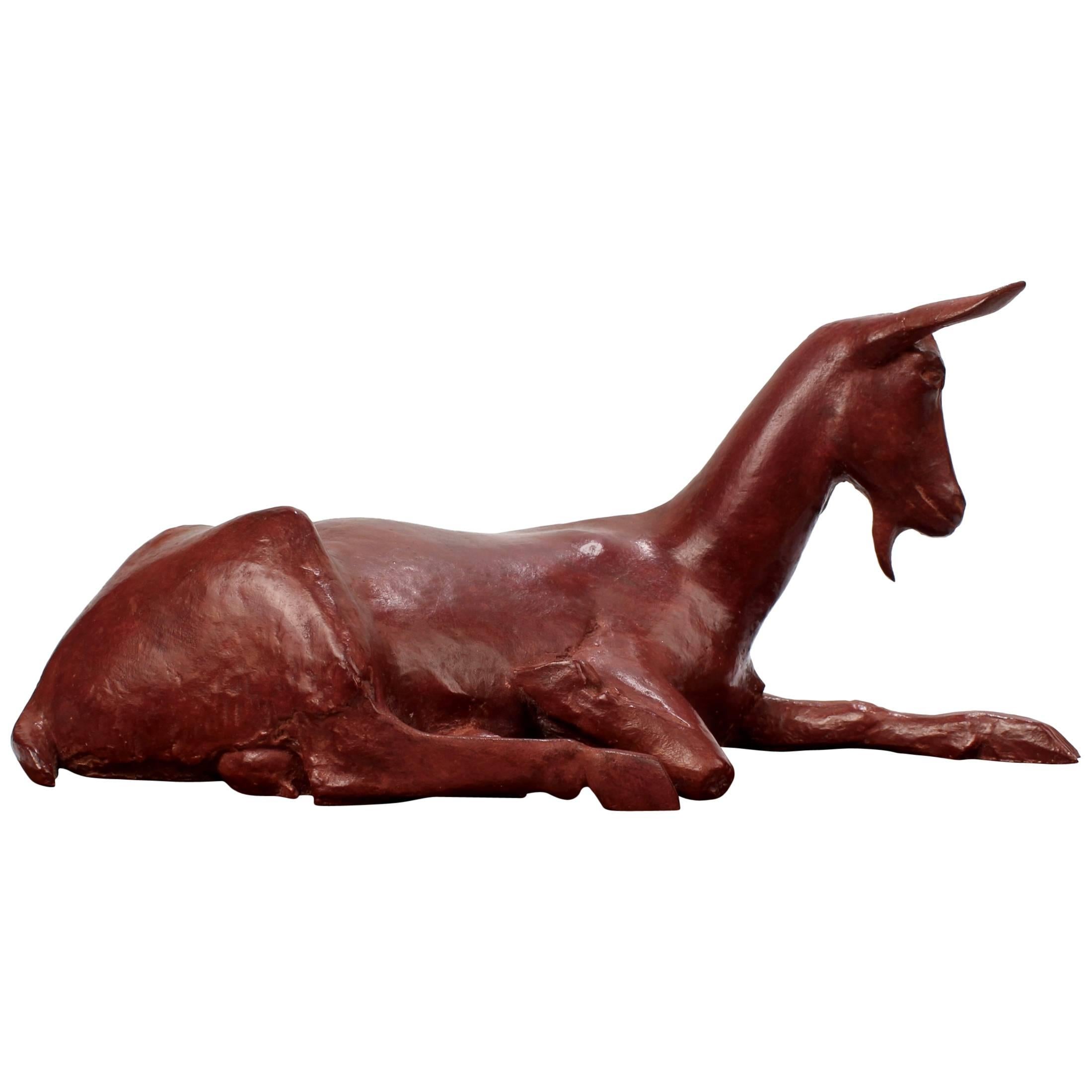 "Recumbent Goat", a Red Painted Terracotta Sculpture by J Stephen Lewis, 1946