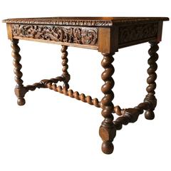 Antique Desk Solid Oak Edwards & Roberts Carved Victorian, 19th Century
