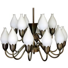 Beautiful Large Chandelier by Fog & Mørup with Hand Blow Glass Tulips
