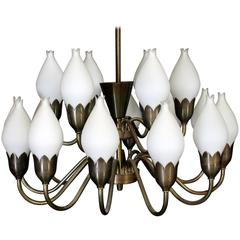 Beautiful Large Chandelier by Fog & Mørup with Hand Blow Glass Tulips 12