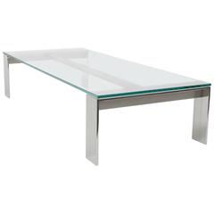 Bridge Coffee Table Stainless Steel, Mirror Polished Finish with Clear Glass