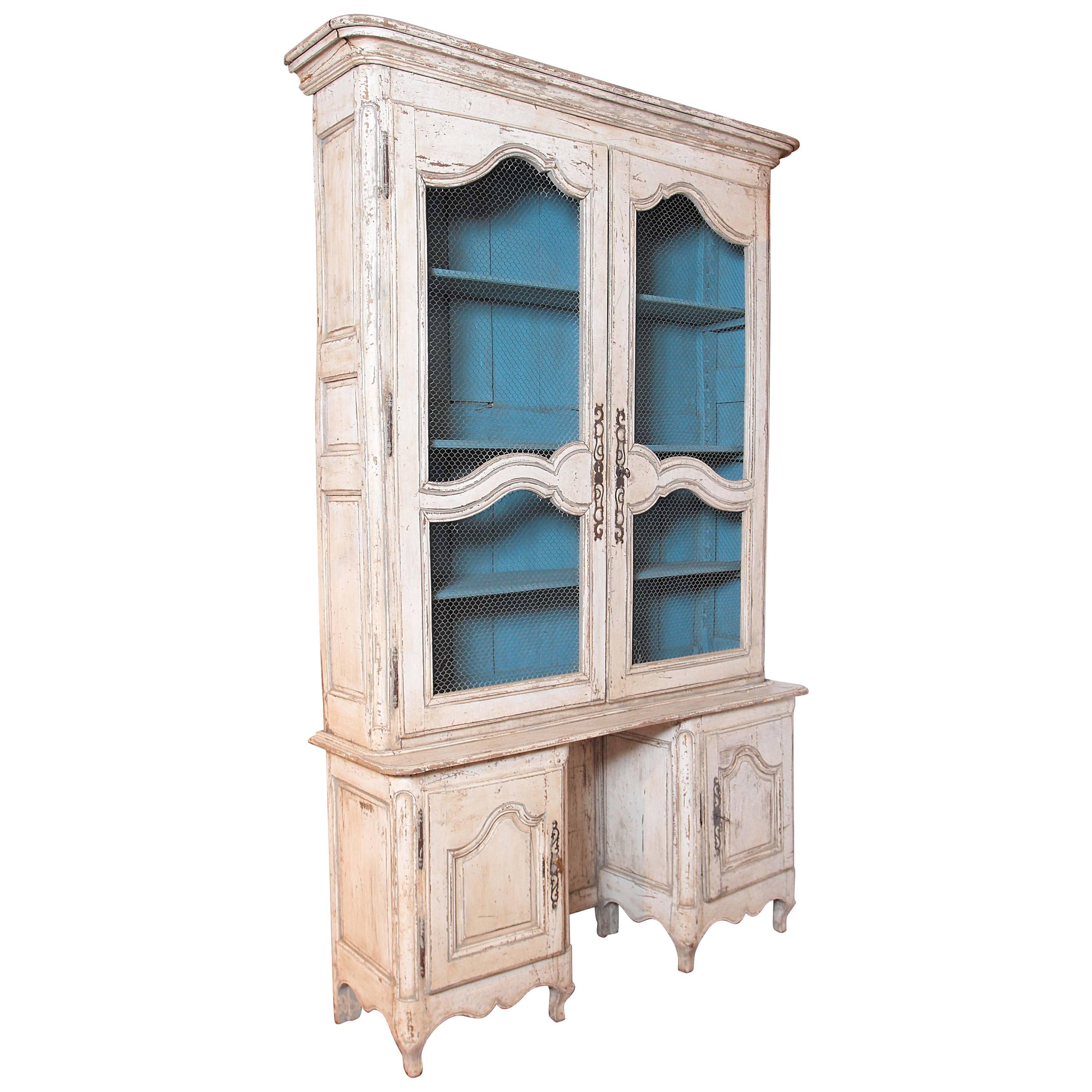 Tall 18th Century French Louis XV Painted Display Cabinet from Bordeaux