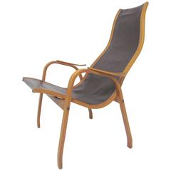 "Kurva" Lounge Chair in Leather by Yngve Ekstrom, Sweden, circa 1950s