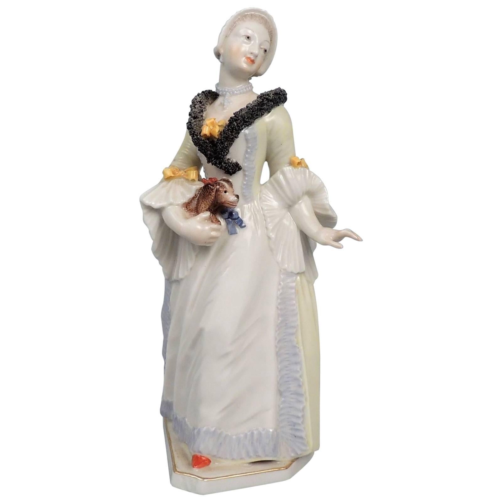 Nymphenburg Porcelain Bustelli Figurine of a Lady & a King Charles Spaniel Dog