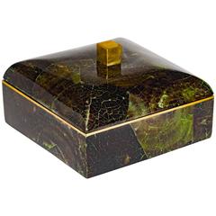 Exquisite Geometric Green Tab Shell Box with Brass Accents