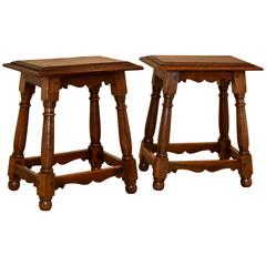 Antique 19th Century Pair of French Walnut Stools