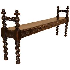 19th Century English Oak Long Carved Bench