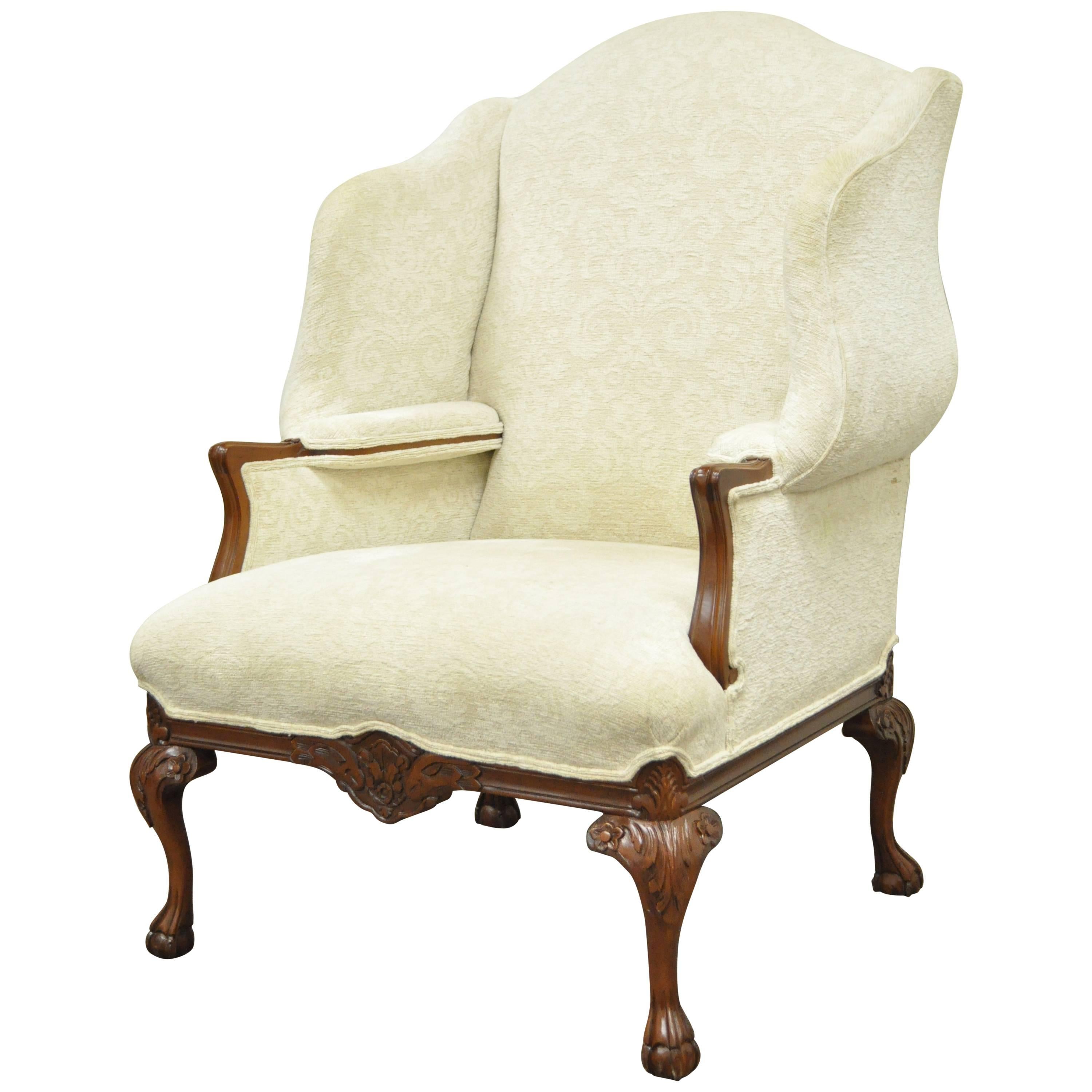 Oversized Carved Mahogany Ball and Claw Chippendale Style Wingback Arm Chair  For Sale at 1stDibs | ball and claw wingback chair, ball and claw chair,  oversized wingback armchair