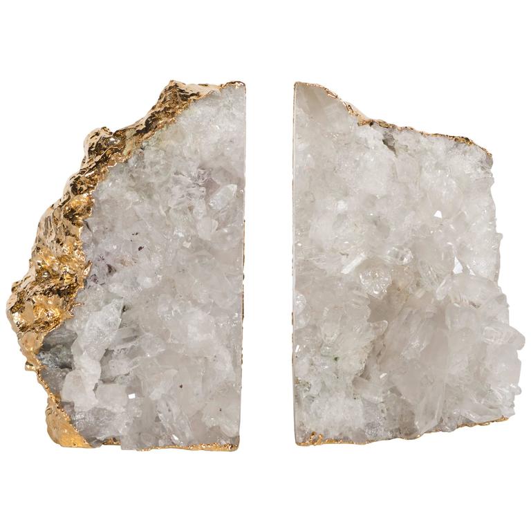 Pair of Exquisite Rock Crystal Quartz Bookends Wrapped in 24-Karat Gold at  1stDibs | quartz crystal bookends, rock crystal bookends, white quartz  bookends