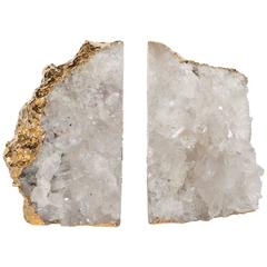 Paar exquisite Bergkristall-Quarz-Buchstützen in 24-karätigem Gold eingewickelt