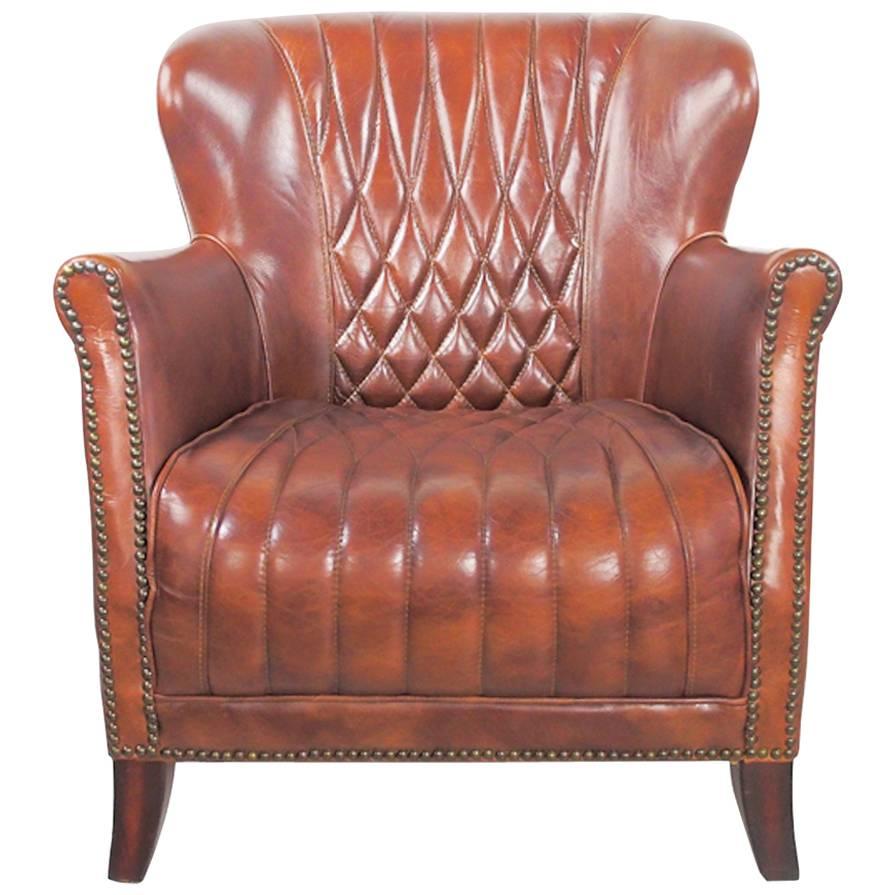Late 20th Century Classic Brown Leather Quilted Club Chair