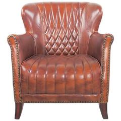 Vintage Late 20th Century Classic Brown Leather Quilted Club Chair