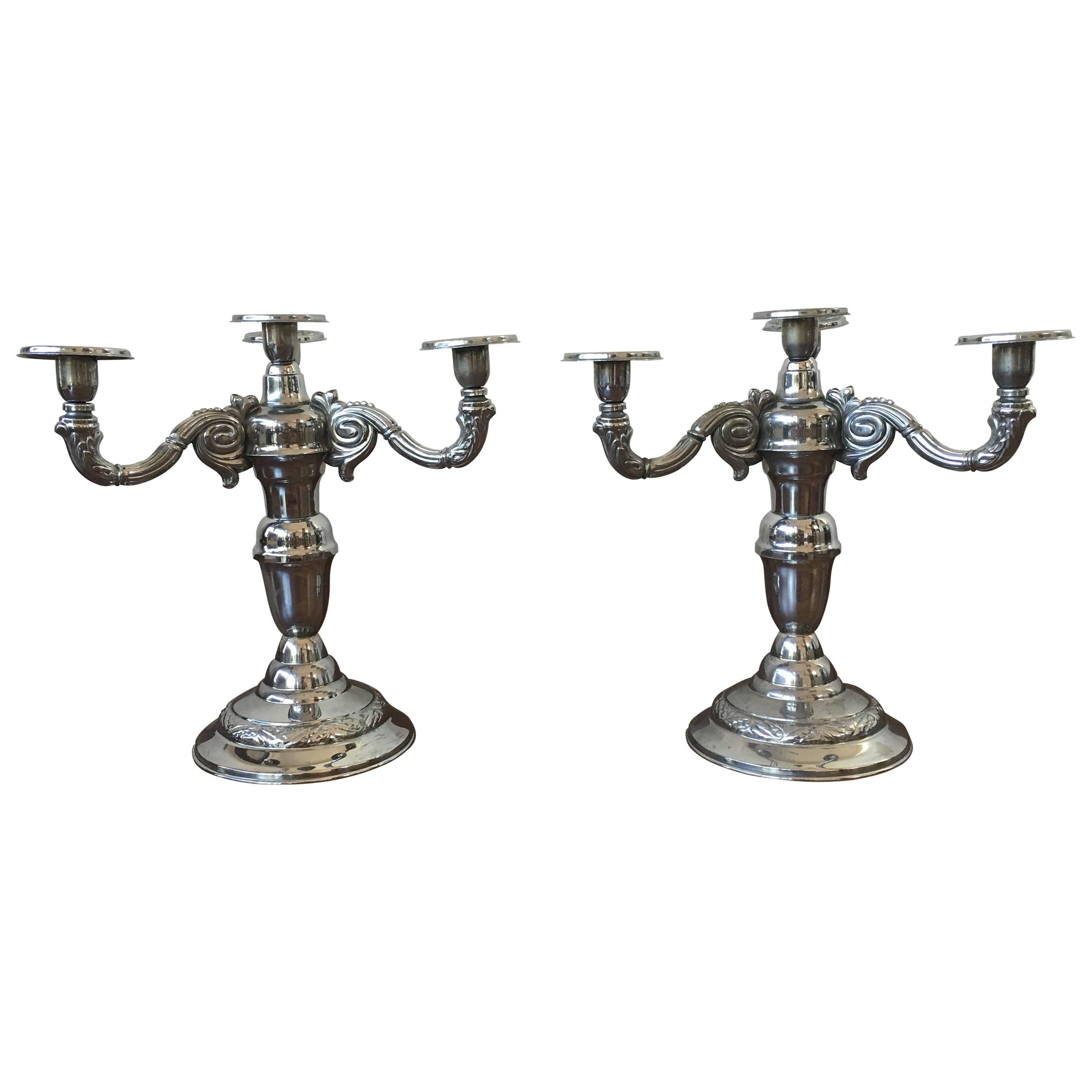 Pair of Four-Armed Art Deco Candlesticks, 1930s-1940s, Sweden For Sale