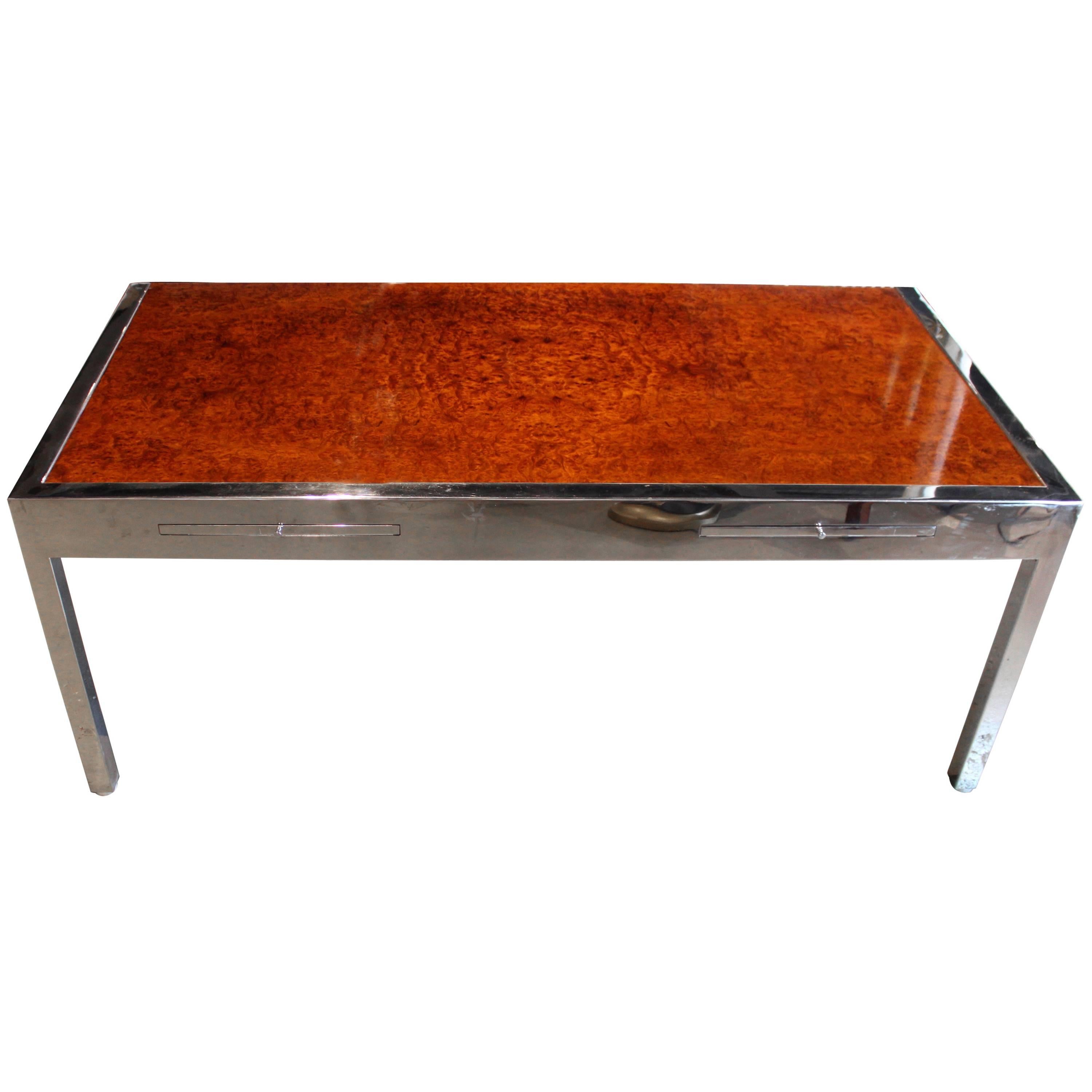 Burl Wood and Chrome Pace Collection Executive Desk For Sale