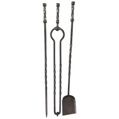 19th Century Set of Three Antique Steel Gothic Fire Tools