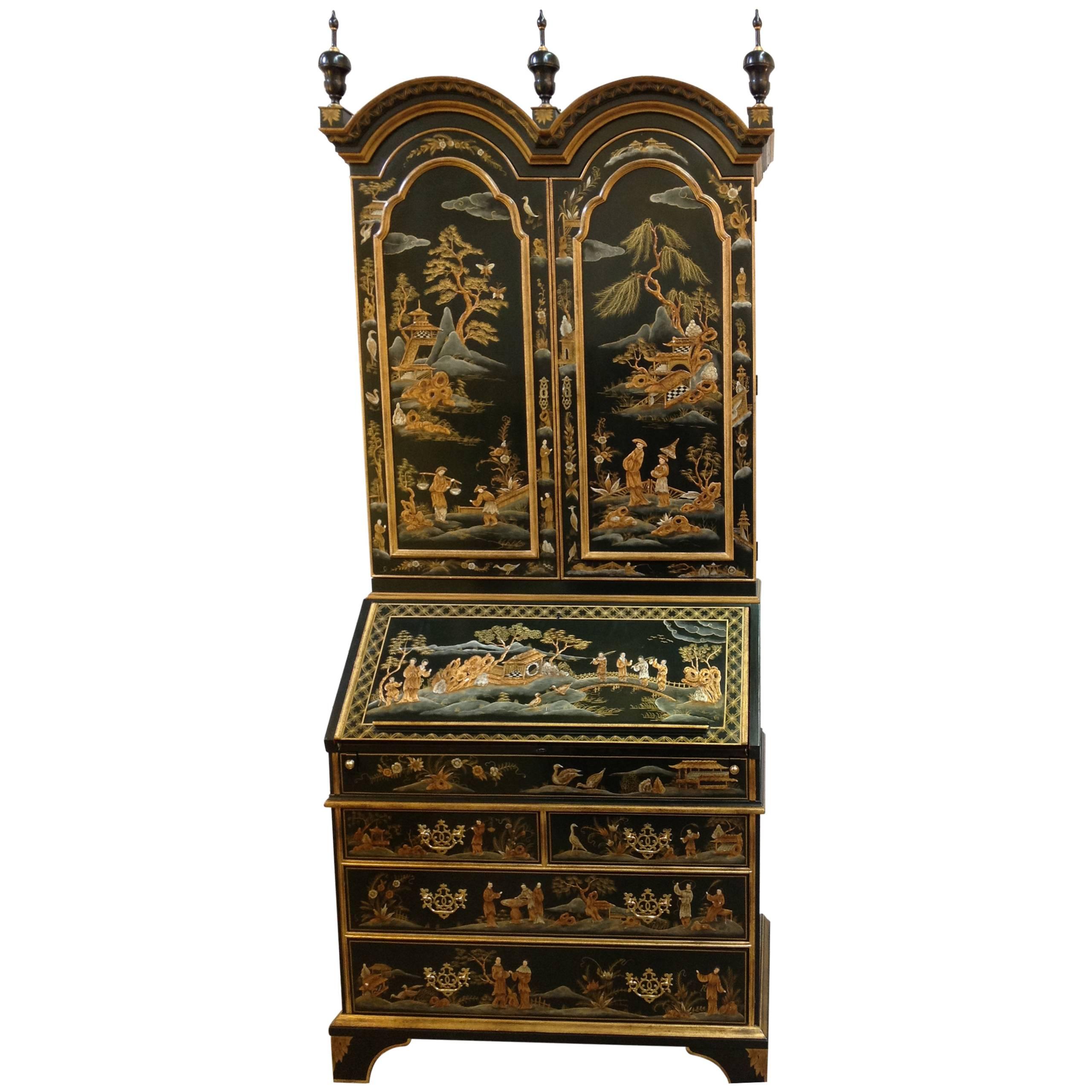 Baker 21st Century Contemporary Black Lacquer Chinoiserie Secretary