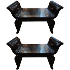 Pair of Mid-Century Black Lacquered Benches Attributed to James Mont 8