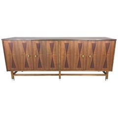 Vintage Mid-Century Walnut and Rosewood Inlay Credenza