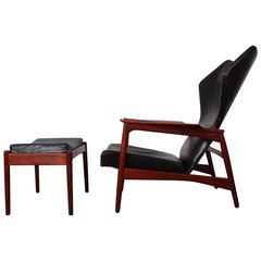 Adjustable Leather Lounge Chair and Ottoman by Ib Kofod-Larsen 8