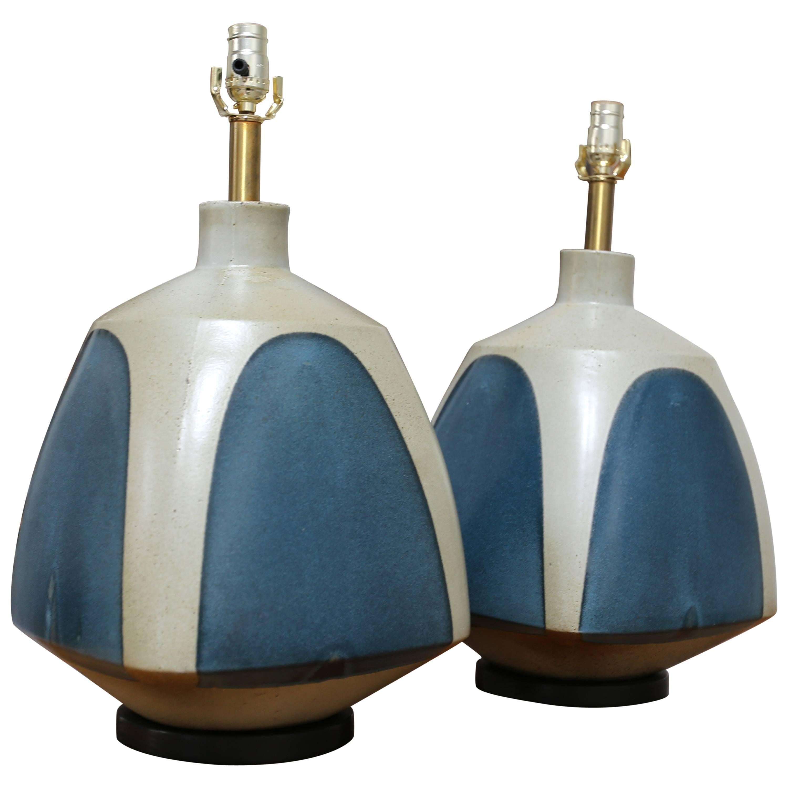 Pair of Large Ceramic Lamps by David Cressey