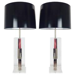 Pair of Lucite and Chrome Table Lamps by Laurel 9