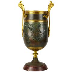 19th Century French Aesthetic Movement Bronze and Gilt Bronze Urn on Marble Base