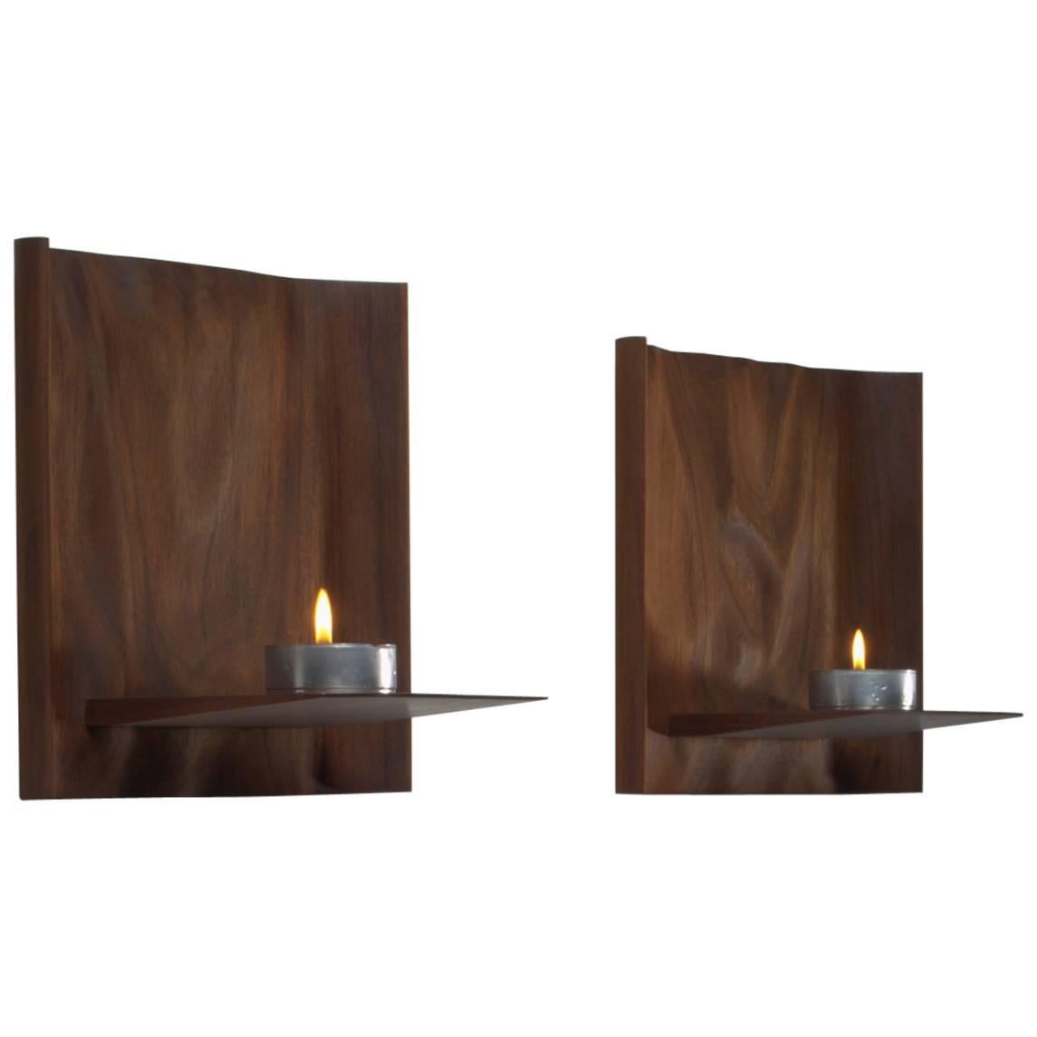 Roger Sloan Pair of Sculptural Walnut Wall Shelves, USA, 1970s For Sale