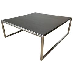 Large Ebonized Mahogany and Tubular Chrome Cocktail Table 10