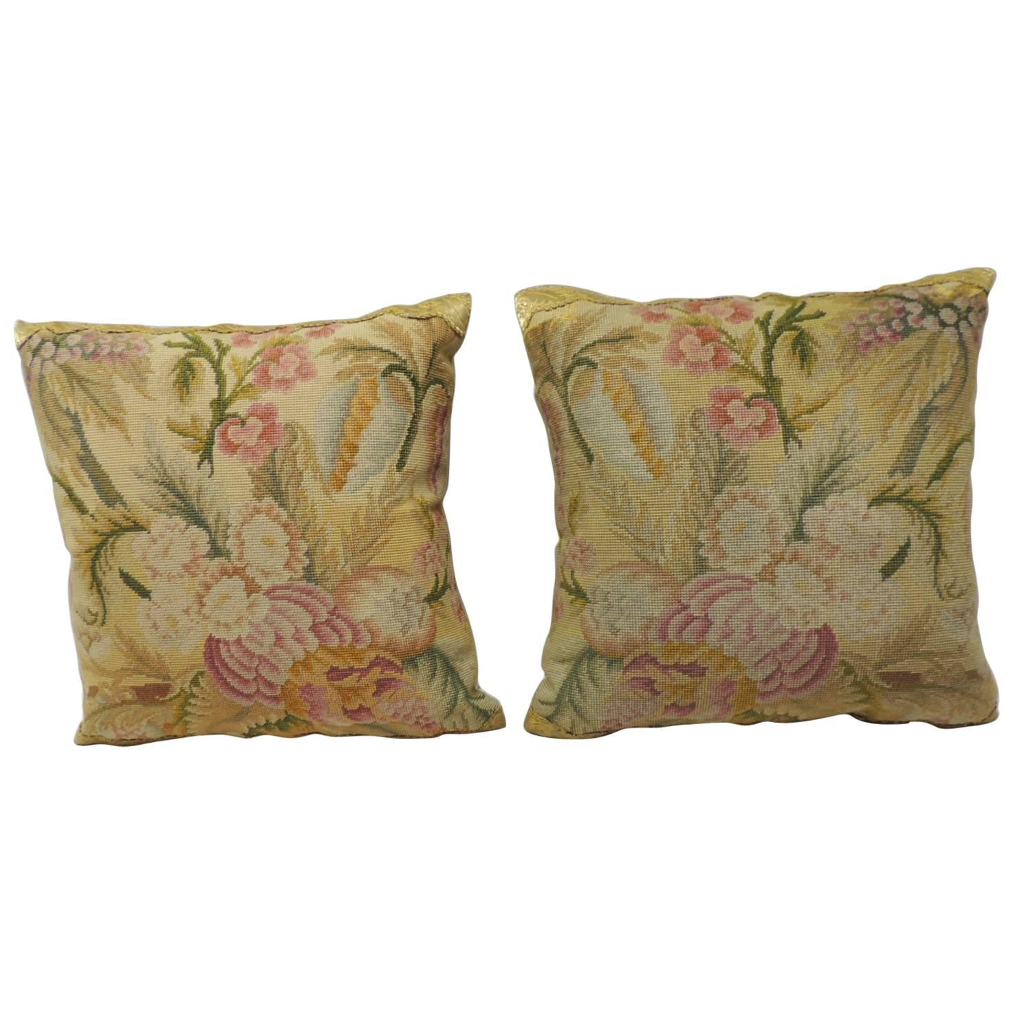 Pair of 19th Century Yellow Tapestry Pillows