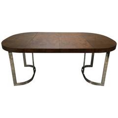 Stunning Milo Baughman Burl Wood Dining Table with Chrome Base