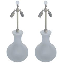 Pair of Monumental Frosted Glass and Brass Table Lamps 2