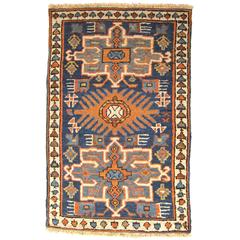 Persian Heriz Karaja Oriental Rug, Small Size with Blue Field and Medallions Antique Persian Heriz Karaja Oriental Rug, Small Size with Blue Field and Medallions