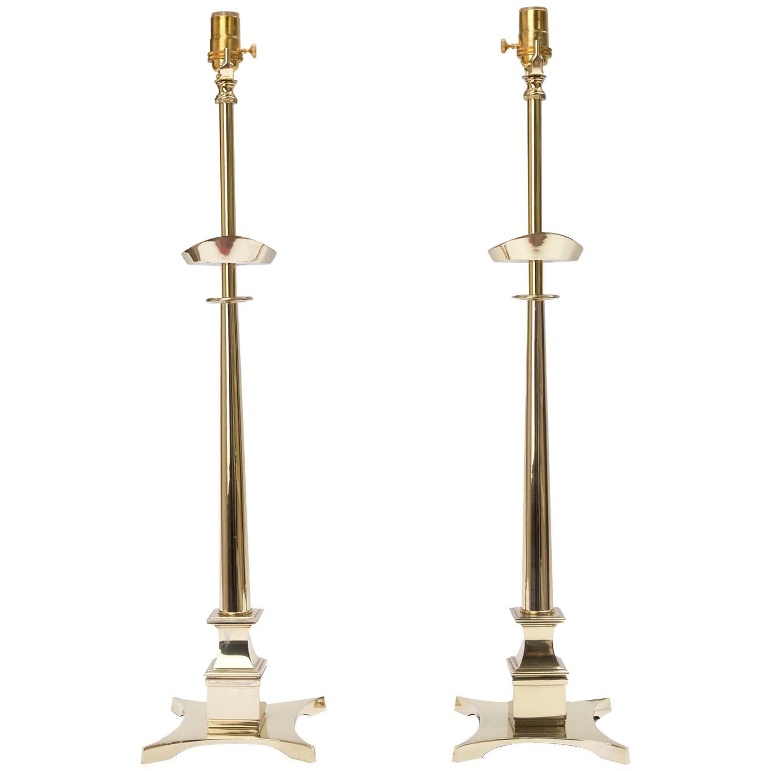 Pair of Tommi Parzinger Style Brass Lamps For Sale