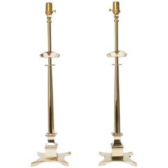 Pair of Tommi Parzinger Style Brass Lamps