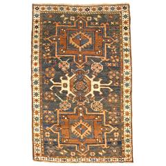 Antique Persian Heriz Karaja Oriental Rug, in Small Size, with Blue Green Field 1