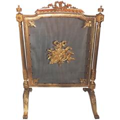 Vintage Wonderful French Doré Bronze Musical Ormolu-Mounted Fireplace Screen FireScreen