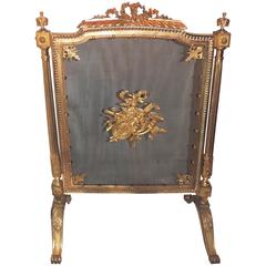 Wonderful French Doré Bronze Musical Ormolu-Mounted Fireplace Screen FireScreen