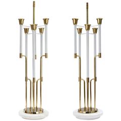 Pair of Tommi Parzinger Brass-Plated and Marble Base Table Lamps
