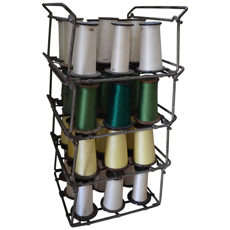 Industrial Thread Spooler with 36 Spools of Colorful Thread at 1stdibs