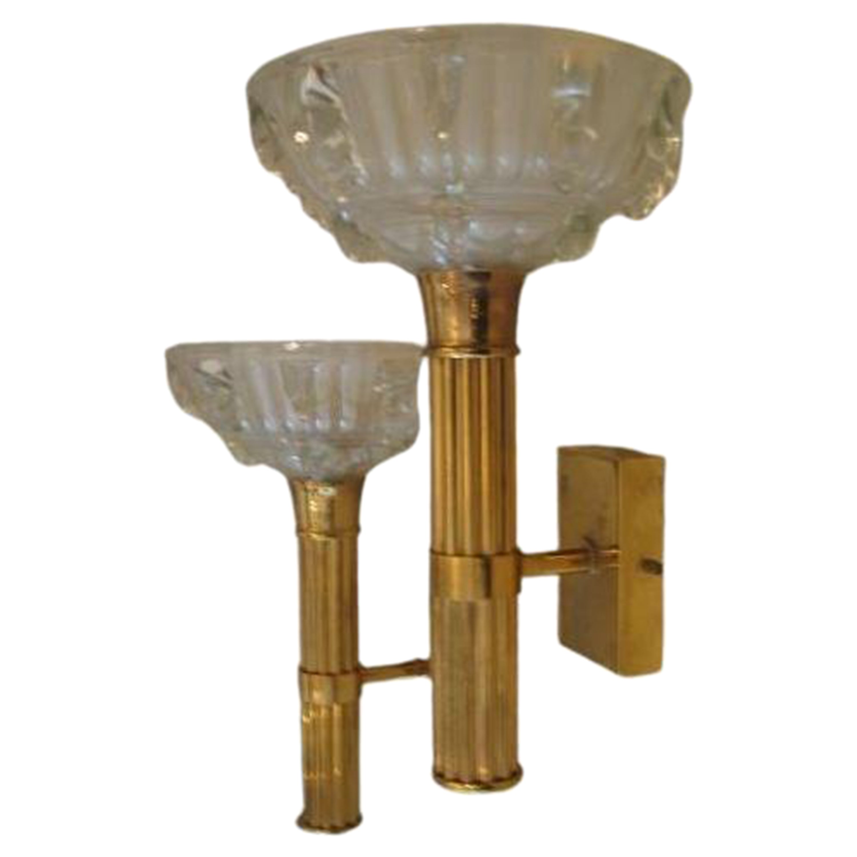 Paire de grandes appliques torchs en cristal Art Déco françaises attribuées à Lalique