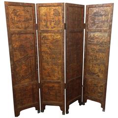 Antique Chinese Lacquer and Gesso Four-Panel Screen 7