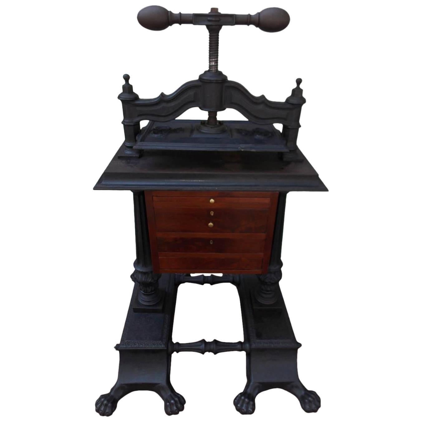 American Mahogany and Cast Iron Copying Press with Paw Feet, Charleston, SC 1830